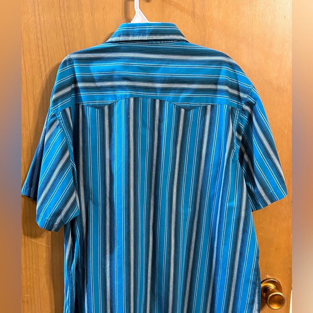 Wrangler Wrancher Western Pearl Snap Shirt Blue Striped Cowboy Rodeo Mens Medium - Picture 4 of 5